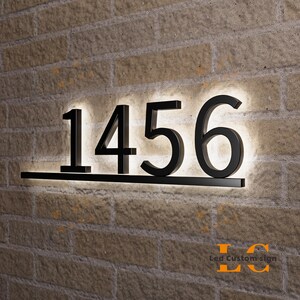 Modern Backlit LED House Numbers - Solar Powered Glowing Address Sign, Waterproof Outdoor Illuminated Home Numbers for Night Visibility image 3