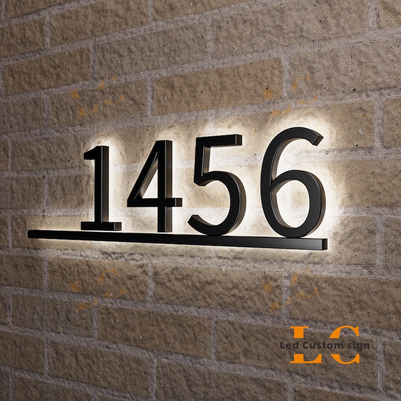 Modern Backlit LED House Numbers - Solar Powered Glowing Address Sign, Waterproof Outdoor Illuminated Home Numbers for Night Visibility image 3