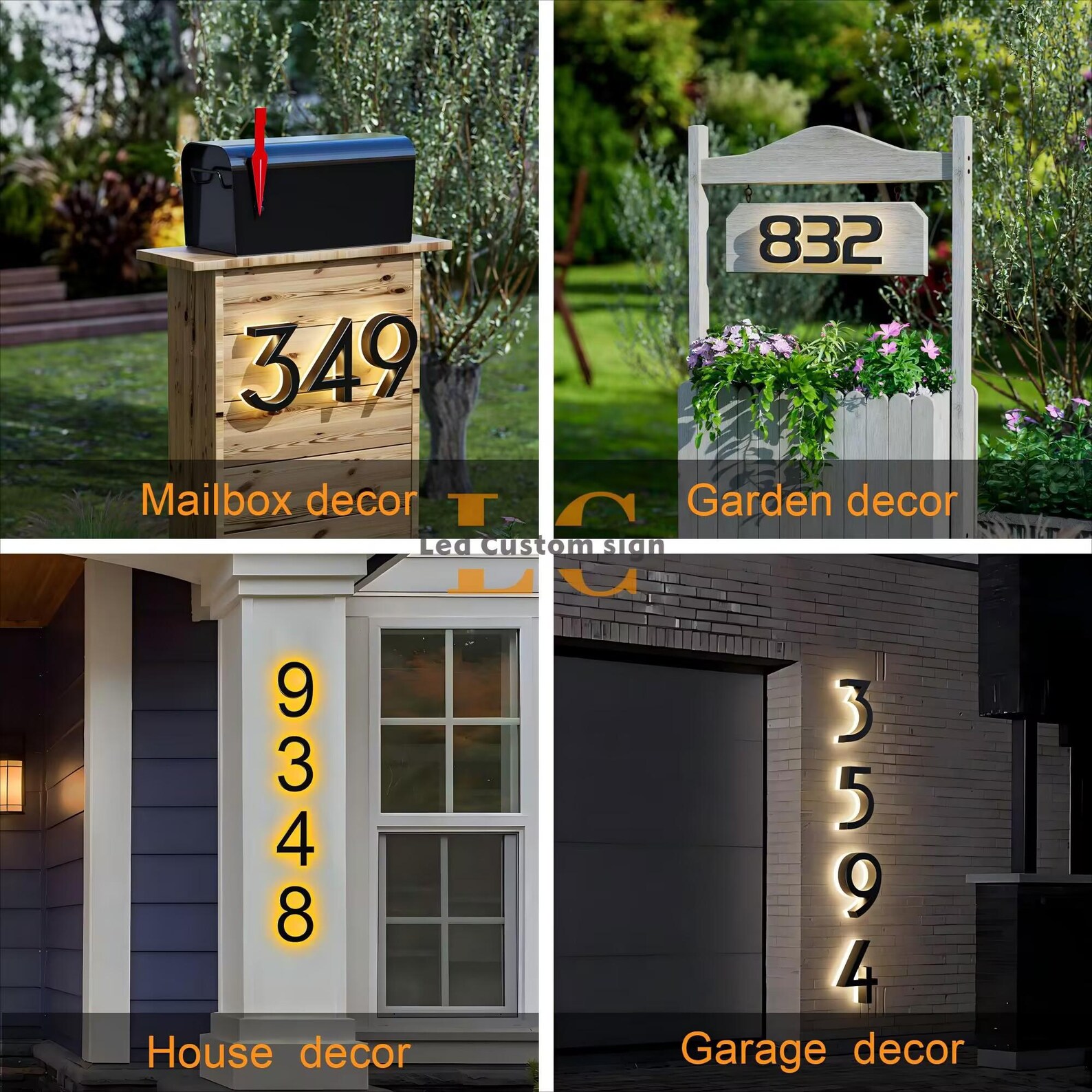Solar LED House Numbers - Weatherproof Backlit Sign - Outdoor Lighted ...