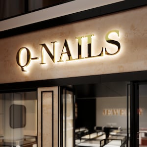 Letrero comercial iluminado en 3D - Letrero de acero inoxidable con letras retroiluminadas - Letrero LED personalizado para escaparates - Letrero metálico con logotipo - Decoración moderna para tiendas