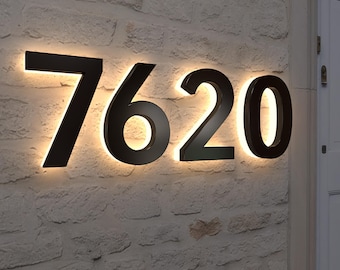 Solar LED House Numbers - Weatherproof Backlit Sign - out door lighted numbers - Easy Install No Wiring - Light Up Address Plaque