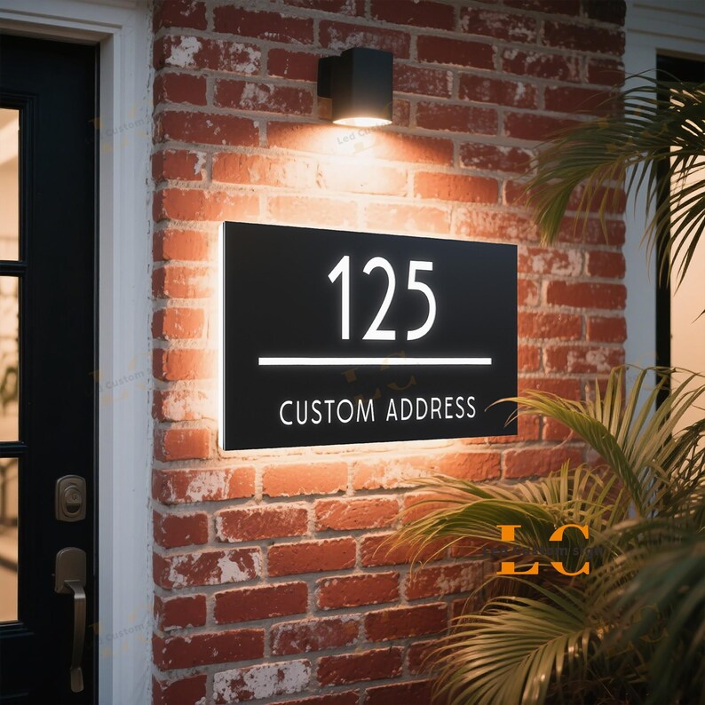 Custom Solar House Numbers - Modern LED Address Sign for Outdoor | Weatherproof LED Metal Plaque | Personalized Home/Gate/Business Sign image 3