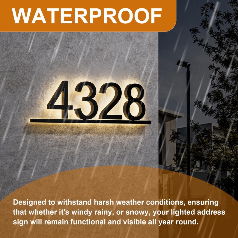 Modern Backlit LED House Numbers - Solar Powered Glowing Address Sign, Waterproof Outdoor Illuminated Home Numbers for Night Visibility image 9