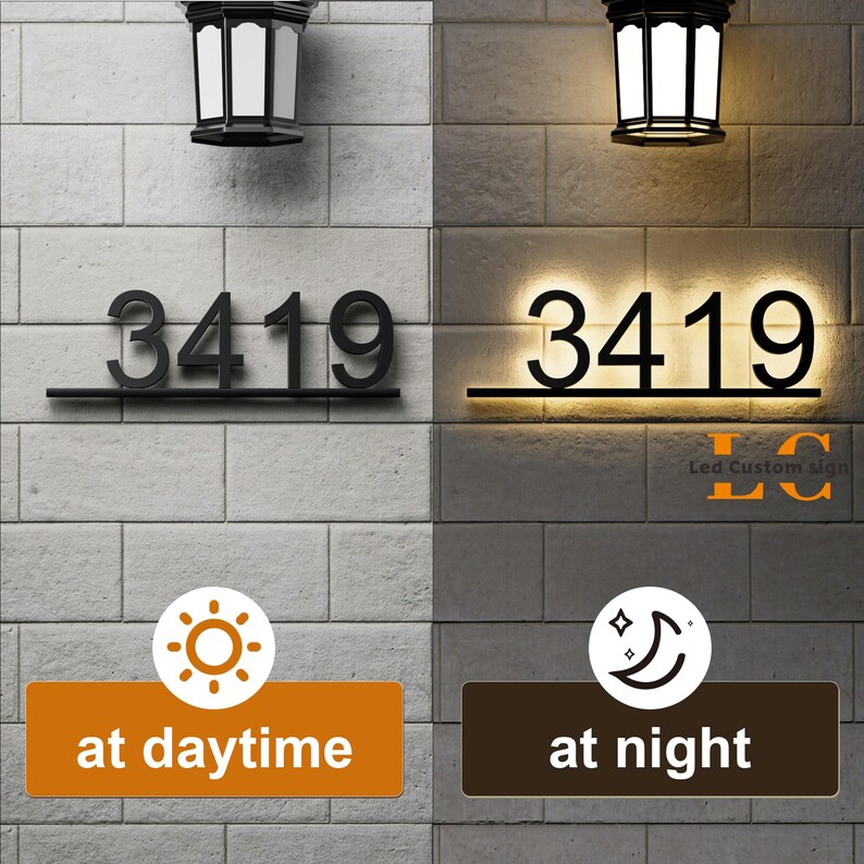 Modern Backlit LED House Numbers - Solar Powered Glowing Address Sign, Waterproof Outdoor Illuminated Home Numbers for Night Visibility image 10