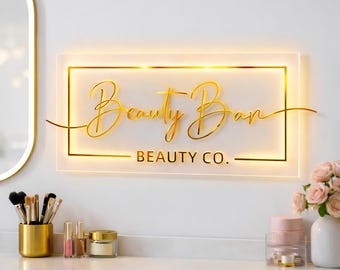 Custom LED Acrylic Logo Sign, Backlit Business Sign, Salon Wall Sign, Nail Studio Sign, Spa Reception Decor, Personalized Beauty Logo Sign