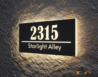 Custom Modern Solar House Numbers ,Personalized Illuminated Address Sign for Outdoor, Custom Led Metal Plaque, Weatherproof House Plaque