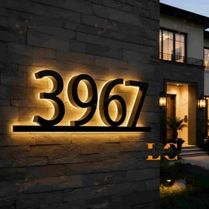 Modern Backlit LED House Numbers - Solar Powered Glowing Address Sign, Waterproof Outdoor Illuminated Home Numbers for Night Visibility image 4