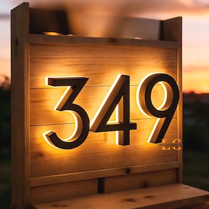 Backlit LED House Numbers for Outside, Stainless Steel Floating Home Address Number, Waterproof Exterior LED Illuminated Home Address Number