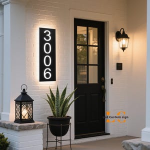 Custom Solar Address Plaque - LED Illuminated House Numbers - Modern Metal Sign - Weatherproof Outdoor Plaque - Personalized Home Number