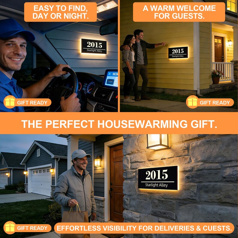 Custom Solar House Numbers - Modern LED Address Sign for Outdoor | Weatherproof LED Metal Plaque | Personalized Home/Gate/Business Sign image 2