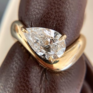 Pear Moissanite East West Ring, 925 Silver Pinky Signet Style, Teardrop Promise Ring