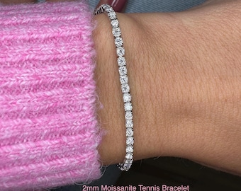 2mm Moissanite Tennis Bracelet 925 Sterling Silver 14K Gold Vermeil luxury gift for her