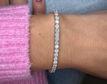 Bracciale tennis con moissanite da 3 mm, argento sterling 925, oro vermeil 14 carati, regalo di lusso per lei
