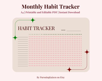 Monthly Habit Tracker Printable, Habit Tracker Template, Instant Download, Routine Planner, 30 Day Habit Challenge, A4