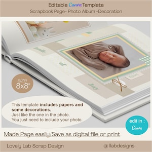Template Editable for Scrapbook/ Photo Album-8x8"- Quick Page ,Scrapbook Page,Template Design Canva,Photoalbum Template,Printable,Ready Page