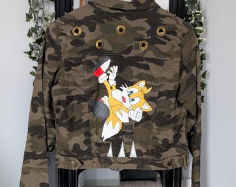 Chaqueta pintada a mano de Tails de Sonic The Hedgehog, chaqueta para gamers, regalo de Sonic