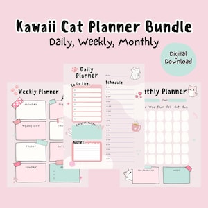 Kawaii Cat Planner Bundle | Daily, Weekly & Monthly Printable PDF