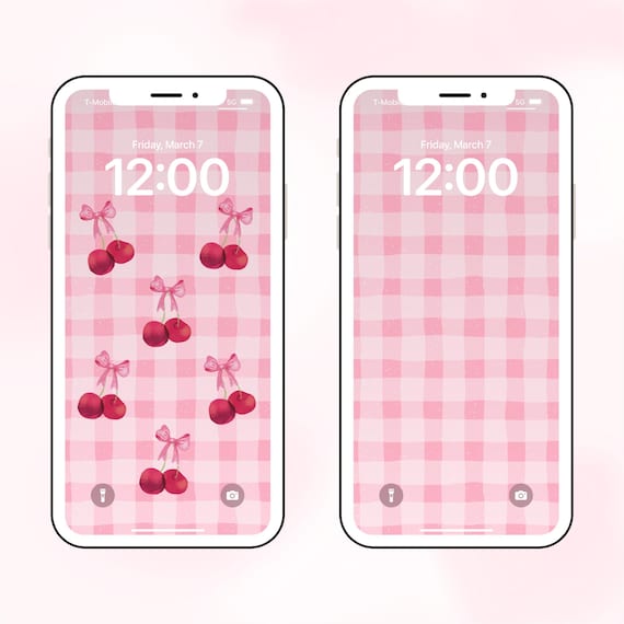 Coquette Cherry iPhone and Android Wallpaper Set - 2 Cute Designs for Lock & Home Screen