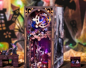 Wizard World Book Nook Kit – Fantasy Alley, DIY Wooden Bookcase Insert
