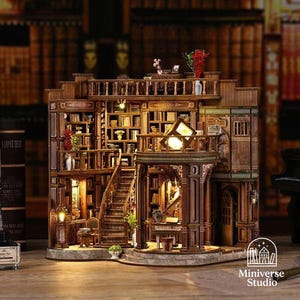 Kit Miniatura DIY Bookend – Cabaña Qimeng Book Hall – Casa Artesanal con Luces y Muebles