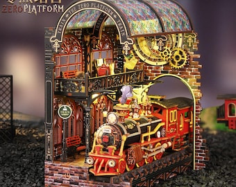 Kit met boekenhoek | Magische houten 3D-puzzel | DIY-knutselcadeau miniatuurdiorama met led