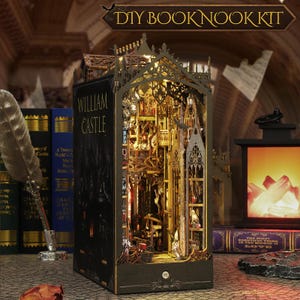 DIY Book Nook Kit - Castle William Shelf Insert | Miniature Bookcase Decor with Lights | Gift for Readers