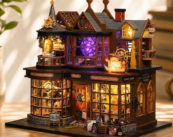 Fantasy Bookend DIY Wooden Miniature Diorama Kit with Warm LED Lighting