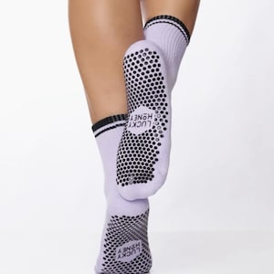 Pilates Grip Socks, Barre Grip Socks, Lilac Koda Crew Grip Socks