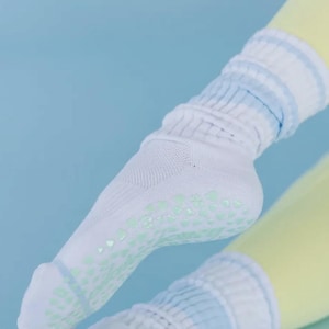 White & Blue Grip Socks for Pilates, Barre, Yoga | Non-Slip, Heart-Grip Design