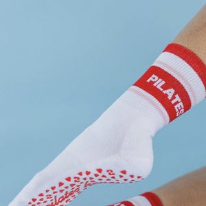 Crew Length Pilates Grip Socks for Women | Non Slip Barre Socks with Grips | Yoga, Dance & Reformer Sticky Socks | Anti Skid Athletic Socks
