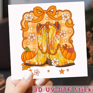 Cowgirl Boots UV DTF Decal: Autumn Floral Western Sticker