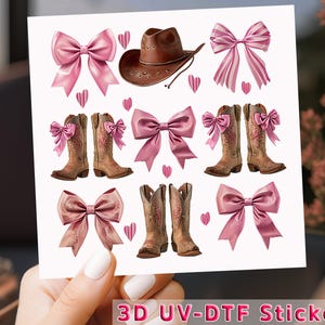 Cowgirl Boots UV DTF Wrap: Pink Bow Western Decal