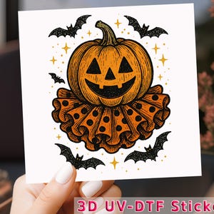 Stampa UV DTF a pois di zucca, stampa retrò di Halloween Jack, stampa UV DTF, stampa UV DTF, stampa di zucche spettrali