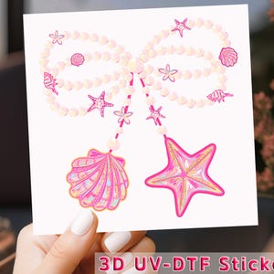 Shell Bow UV DTF, Starfish Pearl String Wrap, Uv DTF Transfer, Uv Dtf Cup Wrap, Cute Ocean Jewelry Design, Pink Sea Style