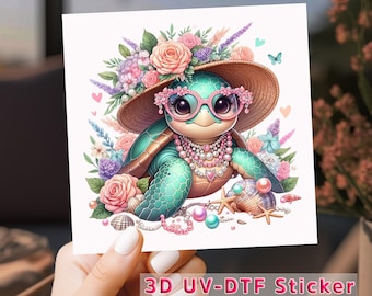 Floral Sea Turtle UV DTF Sticker, Boho Ocean Cup Decal