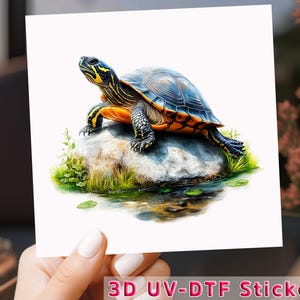 Pond Turtle UV DTF Transfer Decal: Realistic Nature Animal Wrap