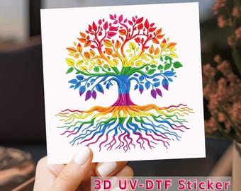 Rainbow Tree of Life UV DTF Decal: Pride Roots, Waterproof Sticker