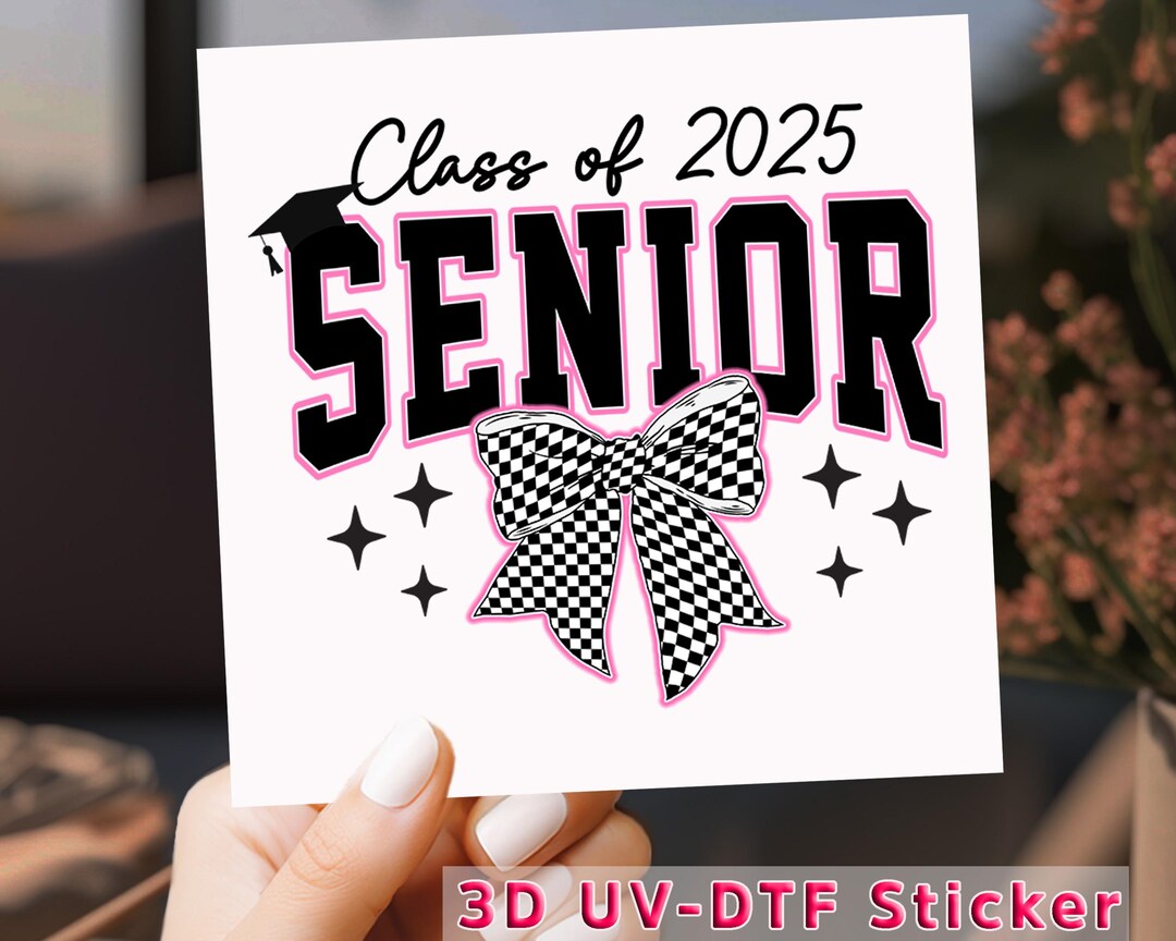 Senior Checkered Bow UV DTF Sticker, Class of 2025 Graduation Gift - Etsy