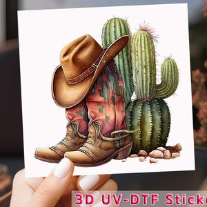 Western Boots UV DTF Transfer: Cactus Cowboy Hat Cup Wrap