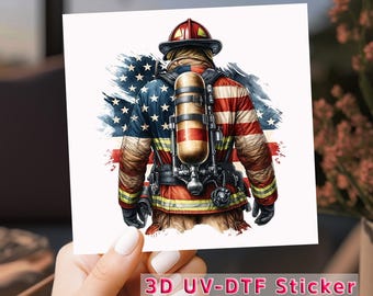 Firefighter Hero UV DTF Sticker: American Flag Fireman Patriotic Design