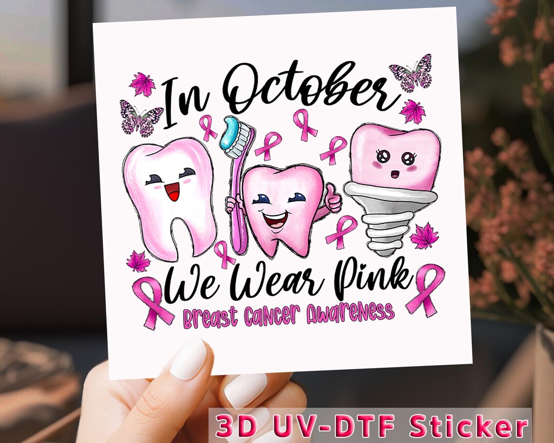 Pink Ribbon Tooth Decal: Dental Awareness UV DTF Transfer - Etsy