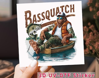 Bassquatch UV DTF Transfer, Bigfoot Bass Fishing Tumbler Decal