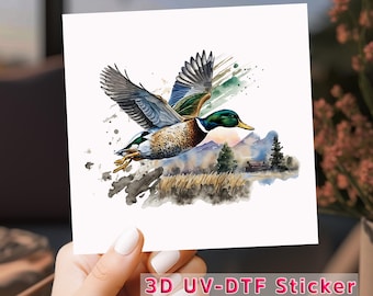 Flying Mallard Duck UV DTF Decal: Waterproof Tumbler Sticker