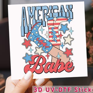 American Babe Cowgirl Boots UV DTF Sticker: Patriotic Western Decal