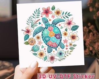 Sea Turtle UV DTF Transfer, Colorful Floral Ocean Nature Decal