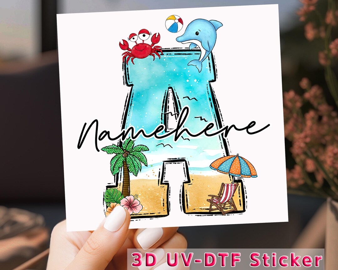 Beach Letter Custom UV DTF, Personalized Initial Uv DTF Transfer, Uv ...
