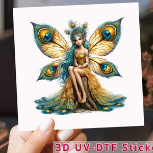 Golden Fairy UV DTF Transfer: Peacock Wings Decal