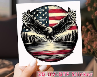 Bald Eagle USA Flag UV DTF Decal: Patriotic Tumbler Wrap