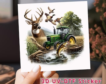 Farm Life UV DTF Sticker: Tractor, Deer, Hunting Decal