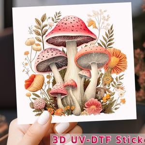 Mushroom UV DTF Sticker: Botanical Forest Design